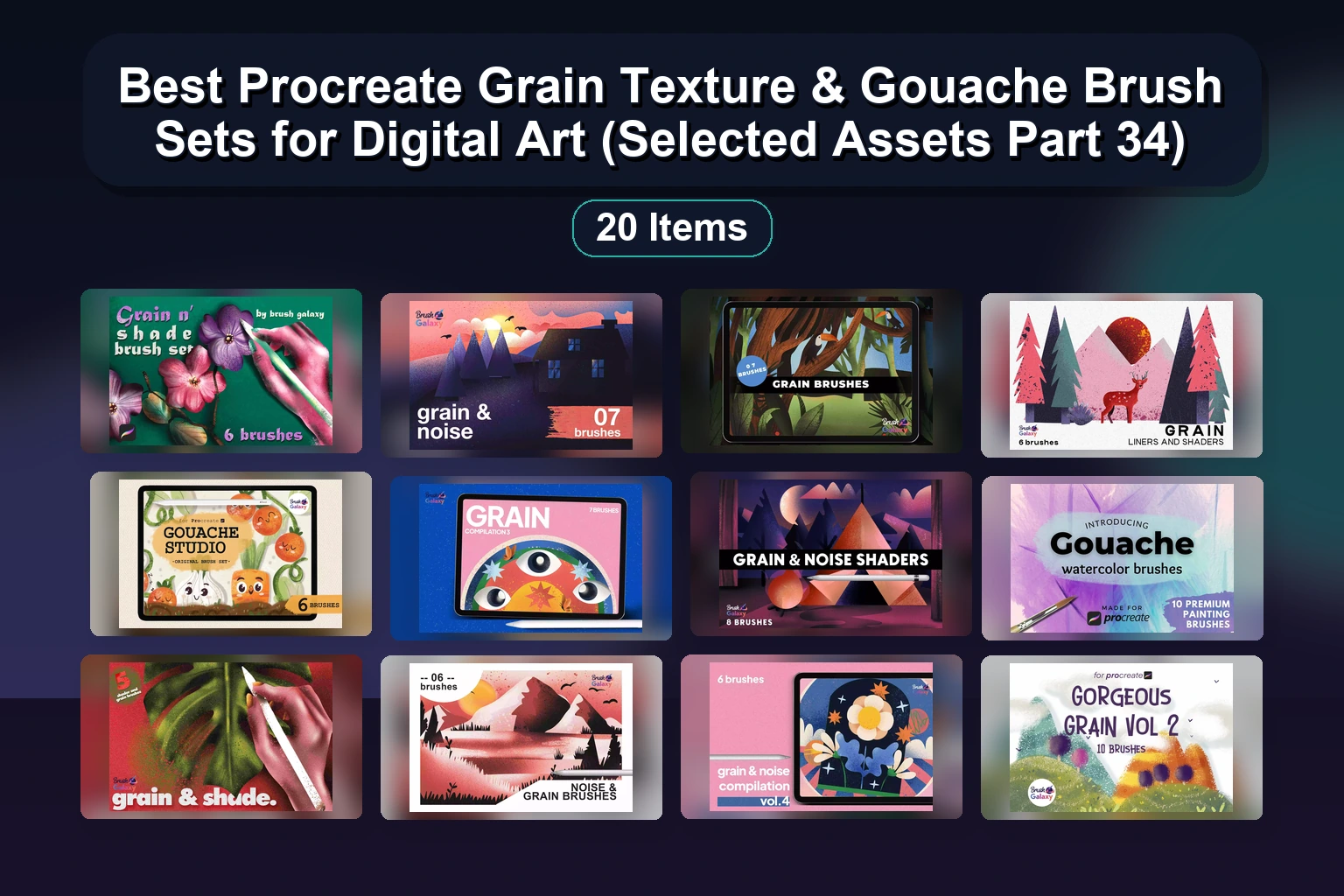 Procreate Brush Pack Collection: Glitter, Fur, Galaxy & Watercolor Brushes