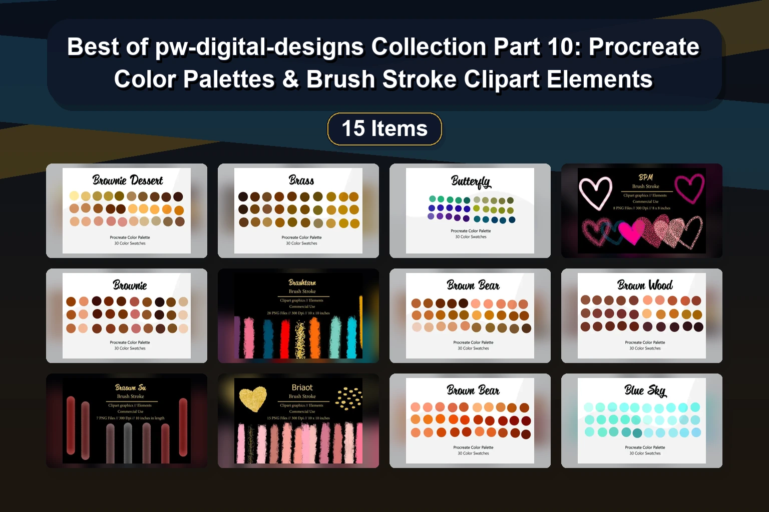 Best of pw-digital-designs Collection Part 10: Procreate Color Palettes & Brush Stroke Clipart Elements