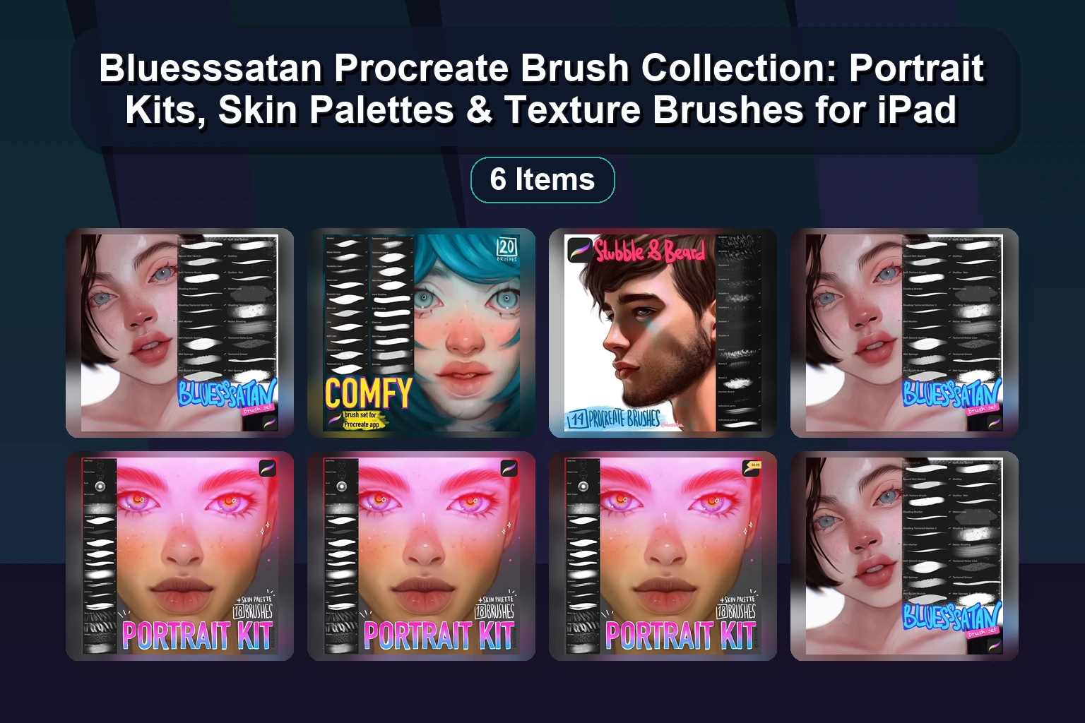 Bluesssatan Procreate Brush Collection: Portrait Kits, Skin Palettes & Texture Brushes for iPad