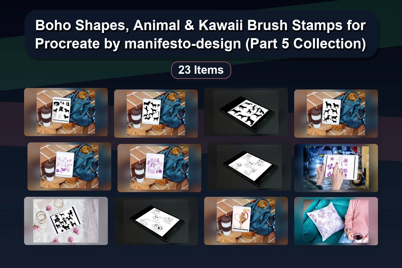 Boho Shapes, Animal & Kawaii 画笔印章 - Procreate 专属，由 manifesto-design 设计（第5部分合集）
