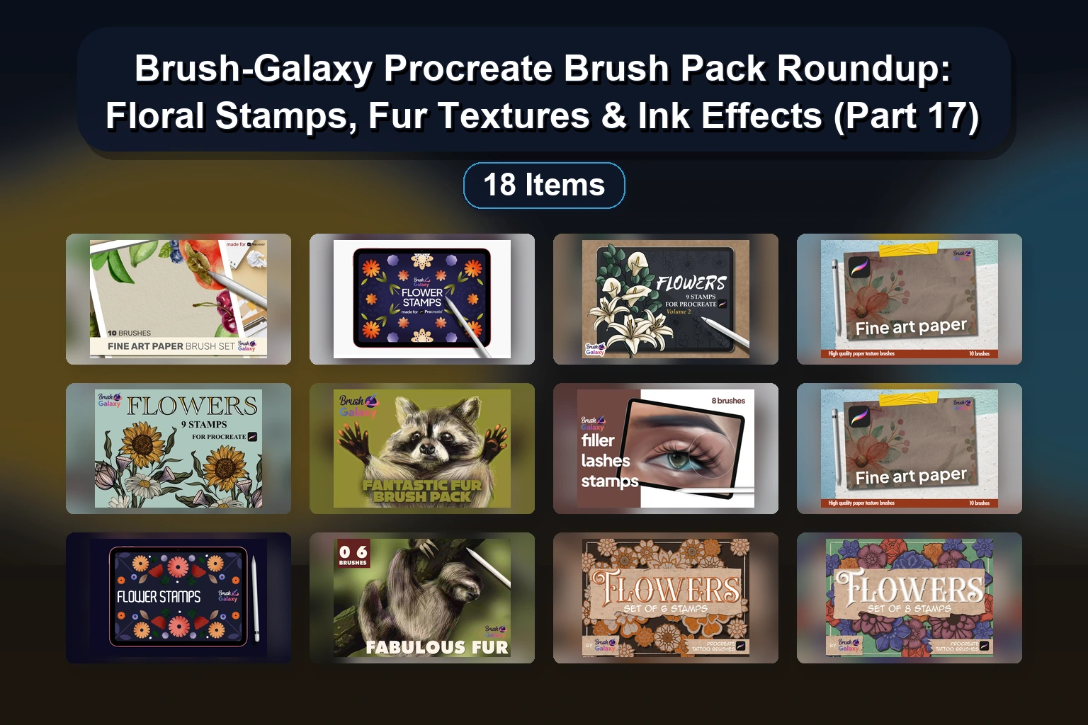 Procreate Brush Galaxy Collection Part 13: Skin, Hair, Ink, Watercolor & Grain Textures