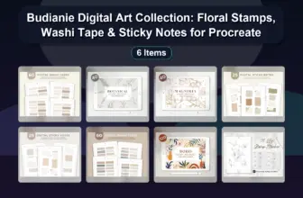 Budianie Digital Art Collection: Floral Stamps, Washi Tape & Sticky Notes for Procreate