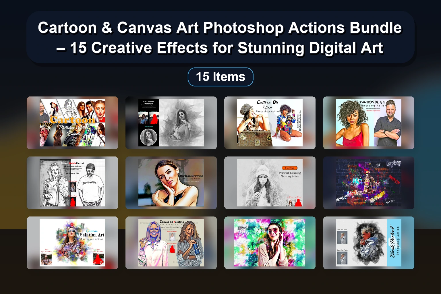 Cartoon & Canvas Art Photoshop Actions Bundle – 15 Creative Effects for Stunning Digital Art Cartoon Canvas Art Photoshop Actions Bundle 15 Creative Ef collage 76e2189f 1781864656