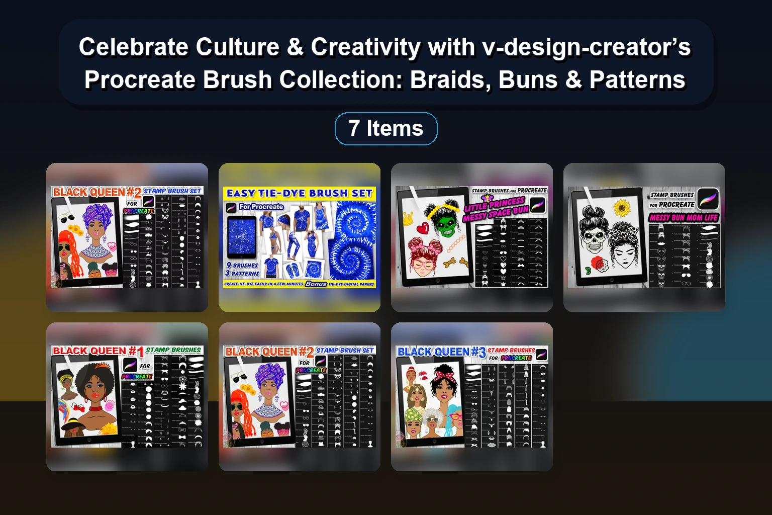 Procreate Skull, Eye, Hair, Floral & Fur Stamp & Brush Bundle by vikiza