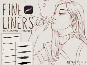 25 Procreate Fine Liner Brush Set: Texture, Inking, Outline (Digital Download)