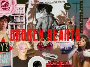 BROKEN HEARTS – mixed media collage
