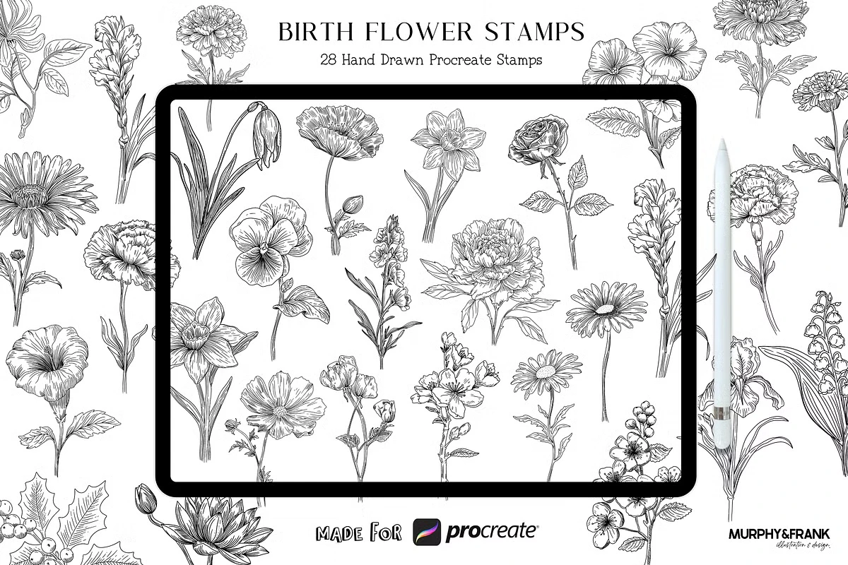 Birth Flower Procreate Brush Stamps