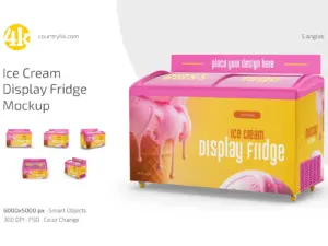 Ice Cream Display Fridge Mockup Set