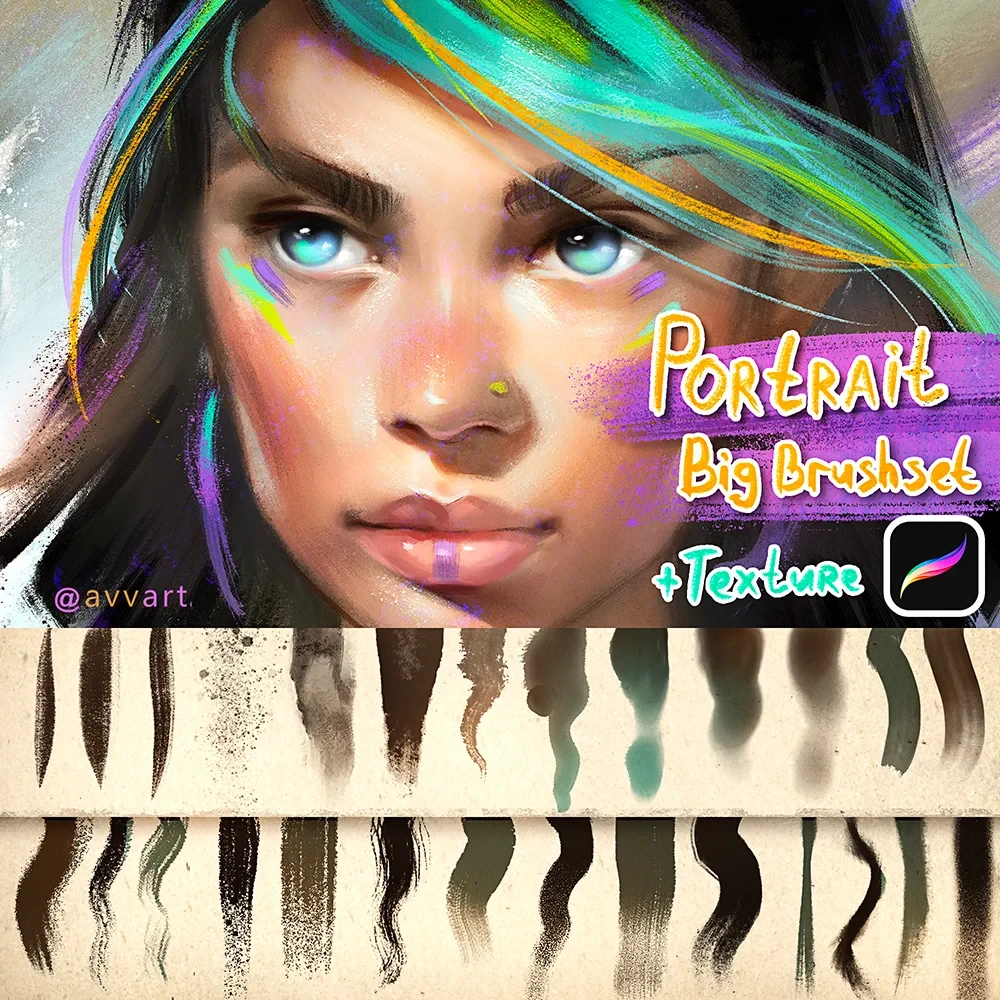 New Portrait Big BrushSet + ink brushes, craft texture by AvvArt