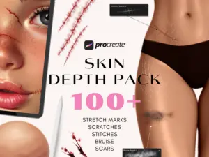 Skin imperfections realistic procreate brushes. Procreate scars, scratches brush stamps, stretch marks textures