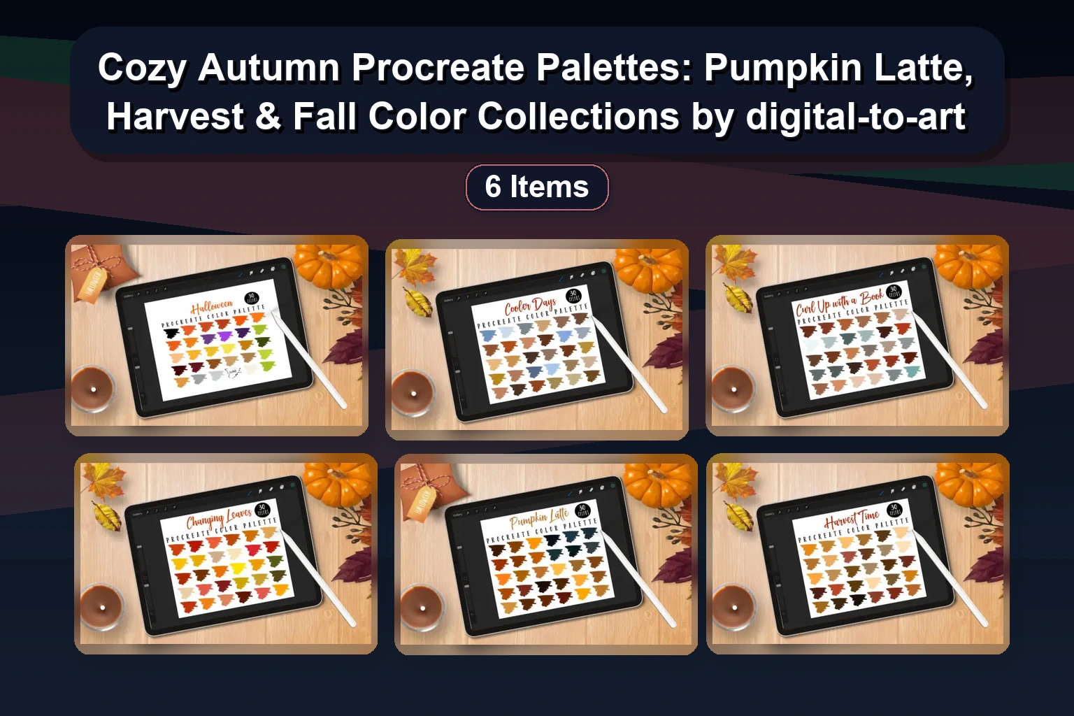Cozy Autumn Procreate Palettes: Pumpkin Latte, Harvest & Fall Color Collections by digital-to-art Cozy Autumn Procreate Palettes Pumpkin Latte Harvest Fall C collage 6cbf8cfa 1781887897