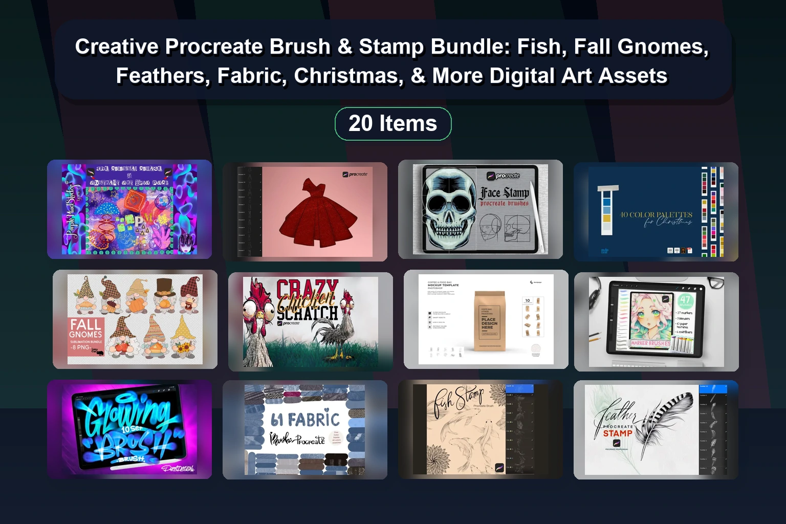 20 Creative Fabrica Procreate Brush Stamps, Alphabet Cliparts & T-Shirt Design Bundles for Digital Art