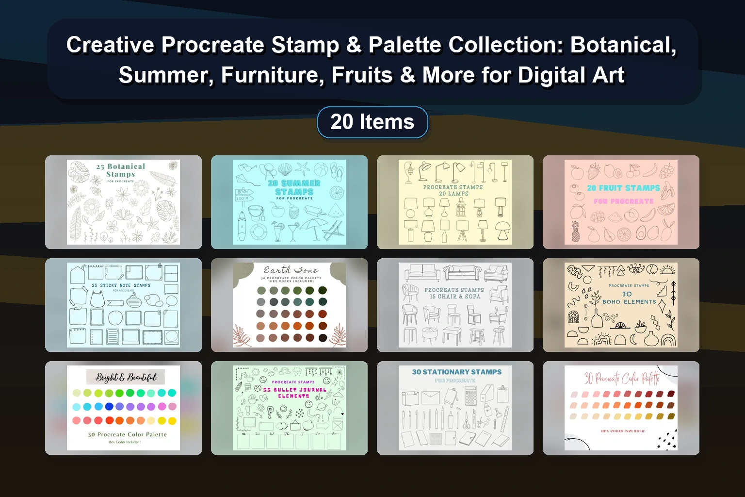 Procreate Color Palettes, Brush Stamps & Digital Art Supplies for iPad Artists (Selected Assets Part 129)