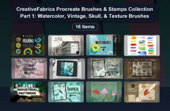 CreativeFabrica Procreate Brushes & Stamps Collection Part 1: Watercolor, Vintage, Skull, & Texture Brushes