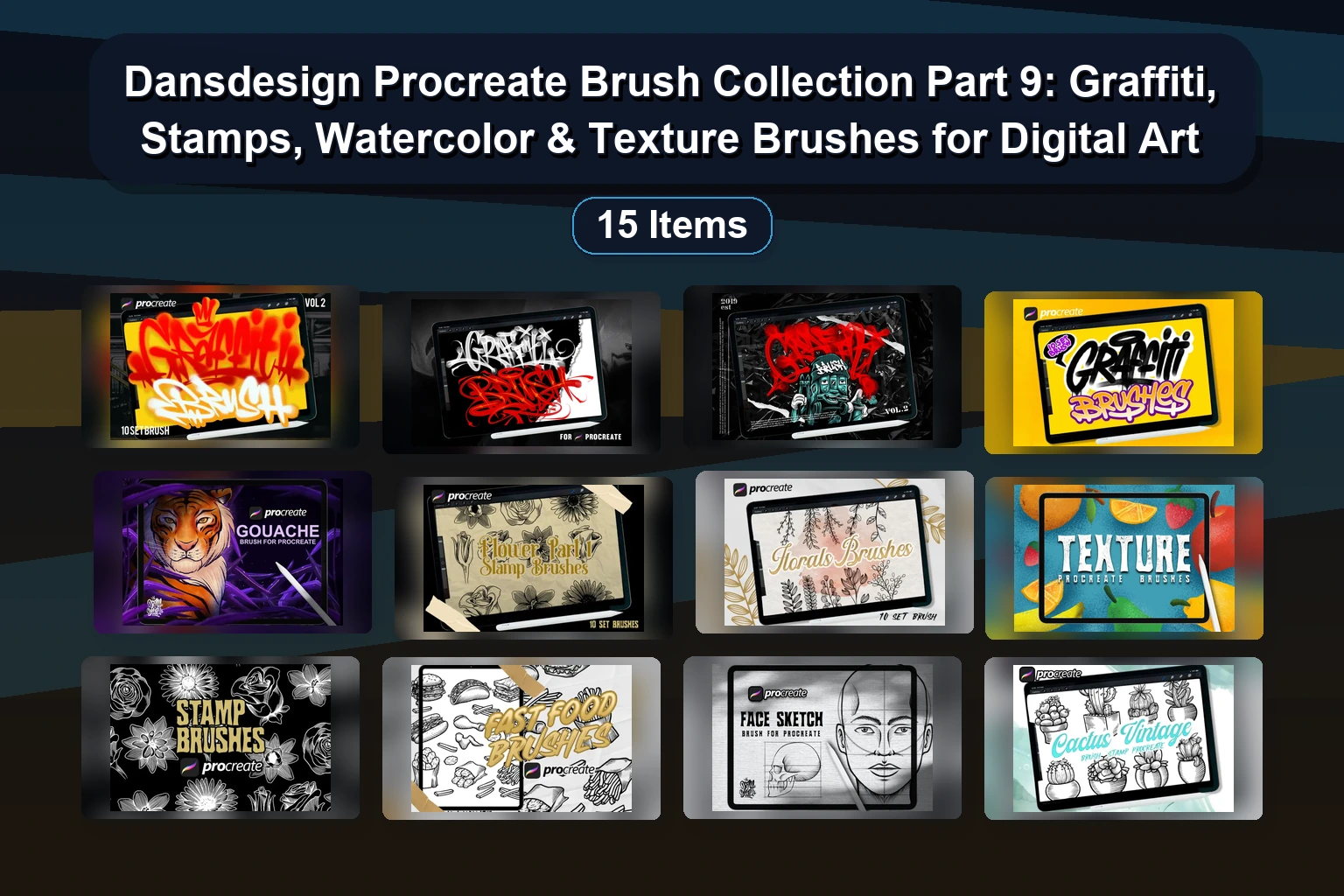 Dansdesign Procreate Brush Collection Part 9: Graffiti, Stamps, Watercolor & Texture Brushes for Digital Art
