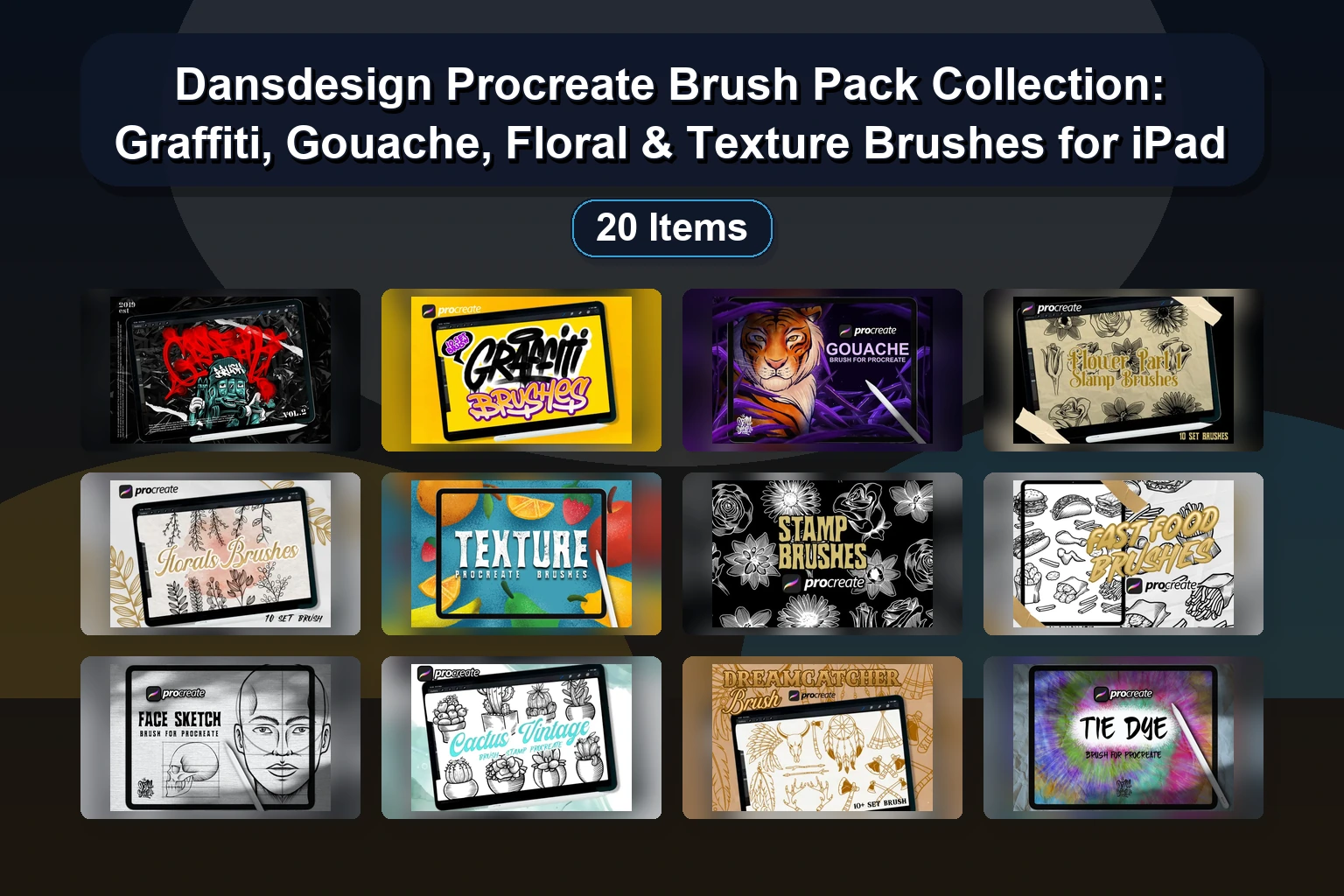 DanDesign Procreate Brush Bundle: Owls, Mandalas, Graffiti & Halloween Stamp Brushes