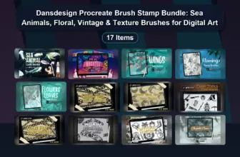 Dansdesign Procreate Brush Stamp Bundle: Sea Animals, Floral, Vintage & Texture Brushes for Digital Art