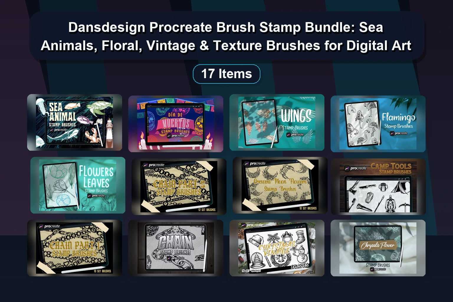 Dansdesign Procreate Brush Stamp Bundle: Sea Animals, Floral, Vintage & Texture Brushes for Digital Art Dansdesign Procreate Brush Stamp Bundle Sea Animals Floral V collage 9e05d09b 1781887226