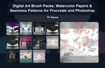 Digital Art Brush Packs, Watercolor Papers & Seamless Patterns for Procreate and Photoshop