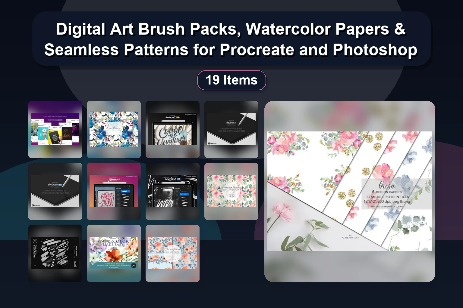 Digital Art Brush & Pattern Collection: Photoshop & Procreate Brushes for Fantasy, Portrait, and Texture Art