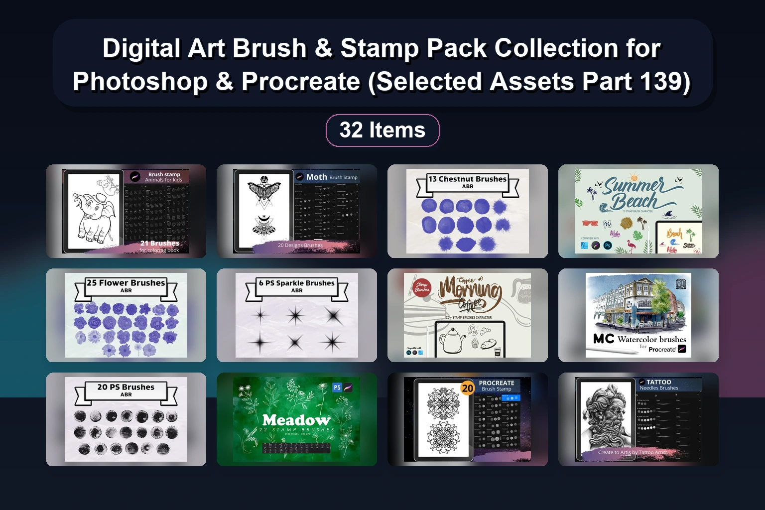 15 Procreate Stamp & Brush Sets for Digital Art, Planners, and Holiday Designs (Selected Assets Part 140)