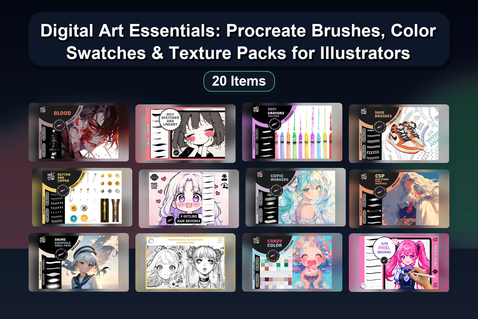 Procreate Brushes & Stamps Mega-Collection for Digital Art, Manga & Illustration