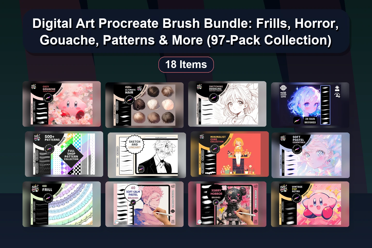 The Ultimate Procreate Brush Collection: Textures, Watercolors, Fur, & Stamps (Selected Assets Part 96)