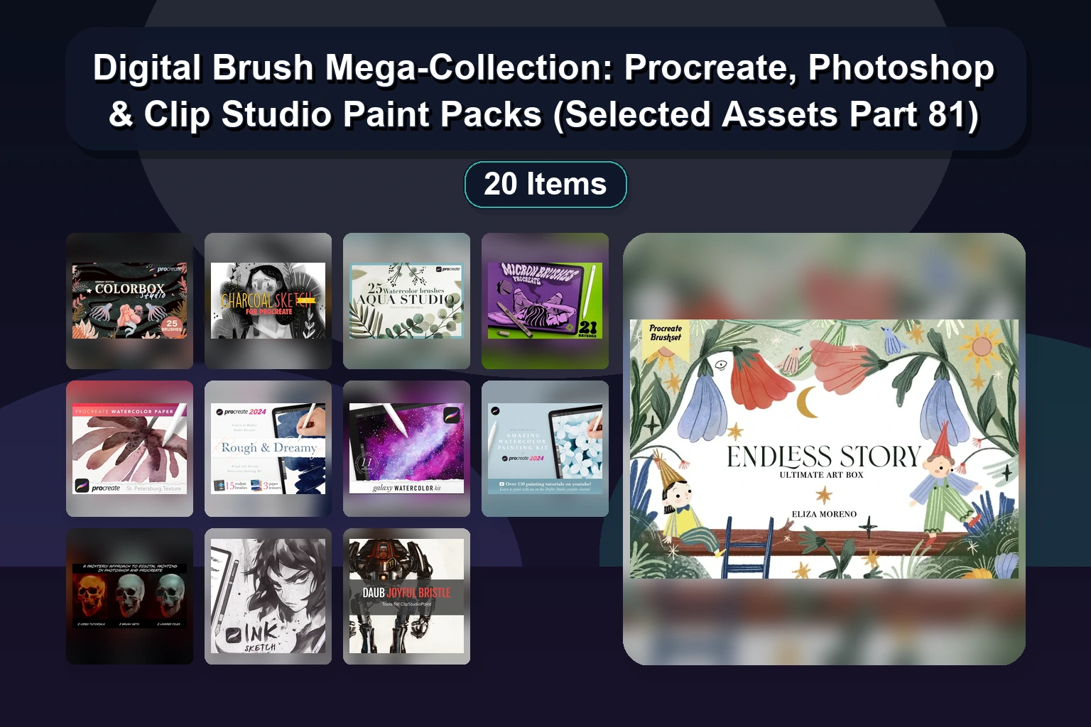 Procreate & Clip Studio Paint Brush Collection: Pen Mimics, Watercolors, Textures & Comic Tools (Selected Assets Part 82)