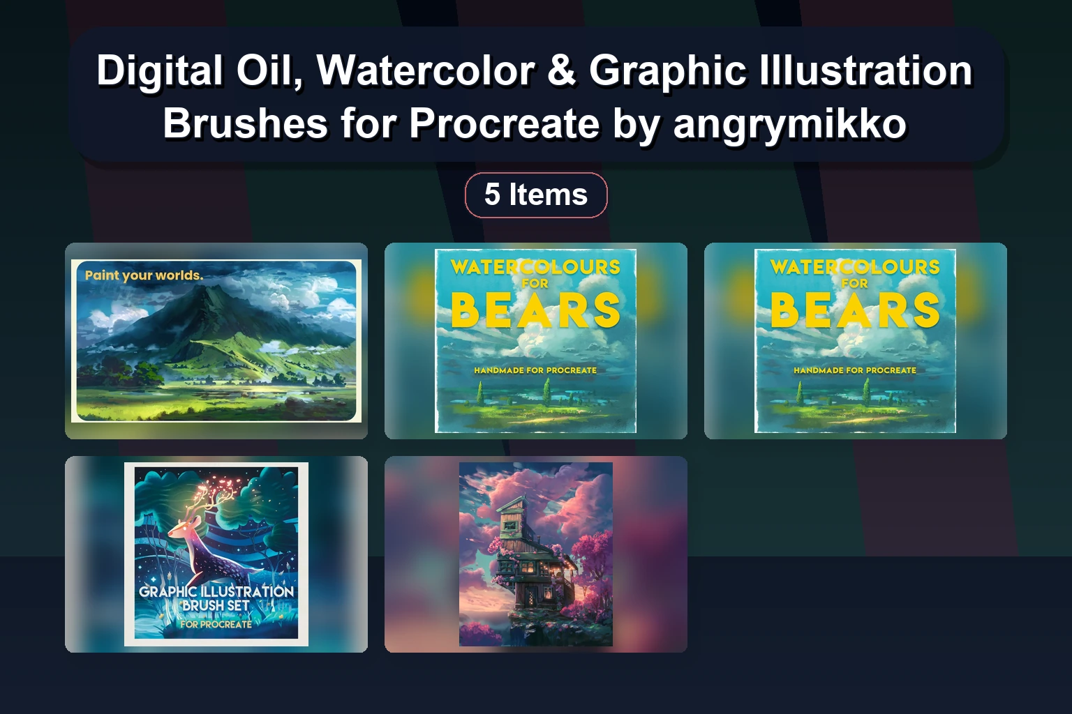 Digital Oil, Watercolor & Graphic Illustration Brushes for Procreate by angrymikko