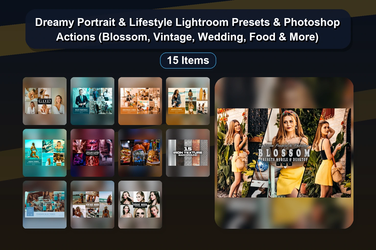 15 Lightroom Presets & Actions: Moto, Portrait, Neon, & Cinematic Photo Filters