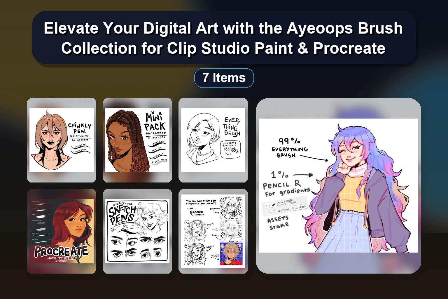 16 Best Procreate Brush Packs for Anime & Manga: Eyes, Hair, Hair, Clouds, Fire, Fabrics, and More by attki