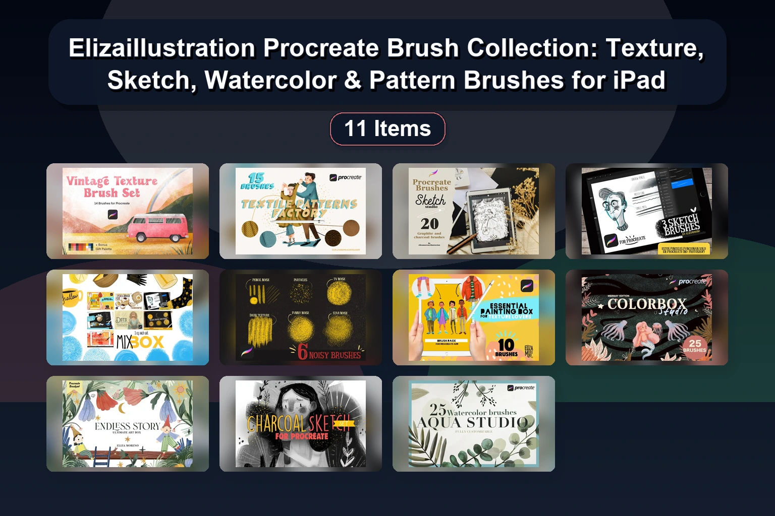 Elizaillustration Procreate Brush Collection: Texture, Sketch, Watercolor & Pattern Brushes for iPad 1 Elizaillustration Procreate Brush Collection: Texture, Sketch, Watercolor & Pattern Brushes for iPad Elizaillustration Procreate Brush Collection Texture Sketch collage aa6faf50 1781887286