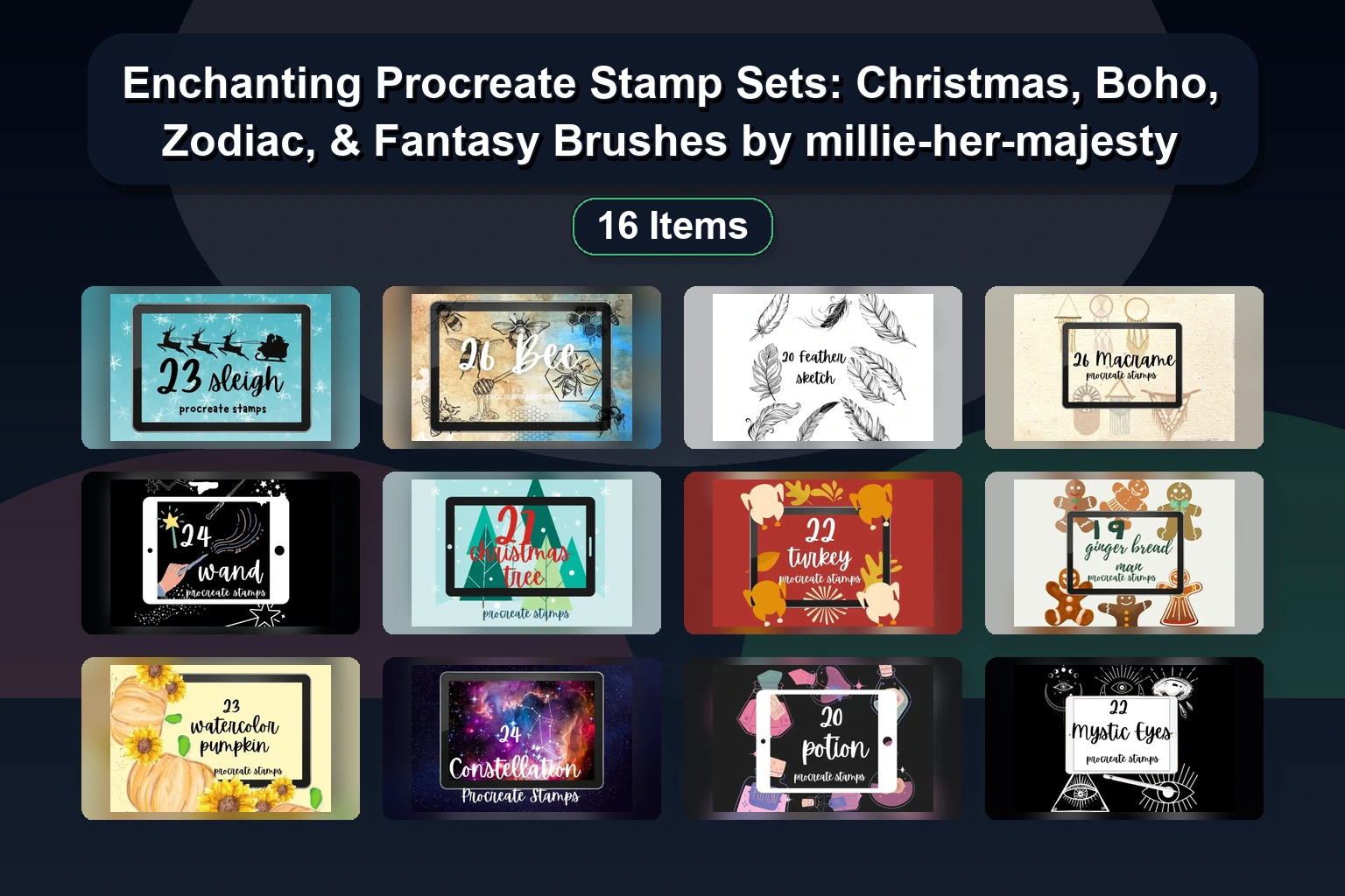 Enchanting Procreate Stamp Sets: Christmas, Boho, Zodiac, & Fantasy Brushes by millie-her-majesty 1 Enchanting Procreate Stamp Sets: Christmas, Boho, Zodiac, & Fantasy Brushes by millie-her-majesty Enchanting Procreate Stamp Sets Christmas Boho Zodiac Fanta collage 1f005b17 1781888285
