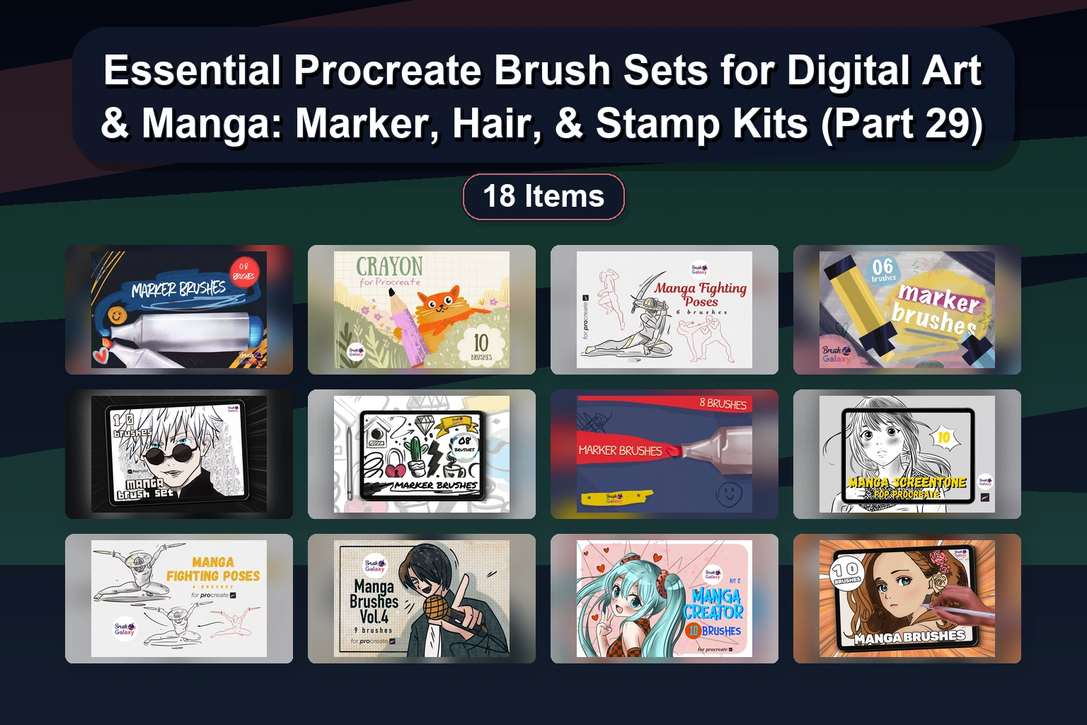 Procreate Line Art, Tattoo & Stamp Brush Sets – Selected Assets Part 30