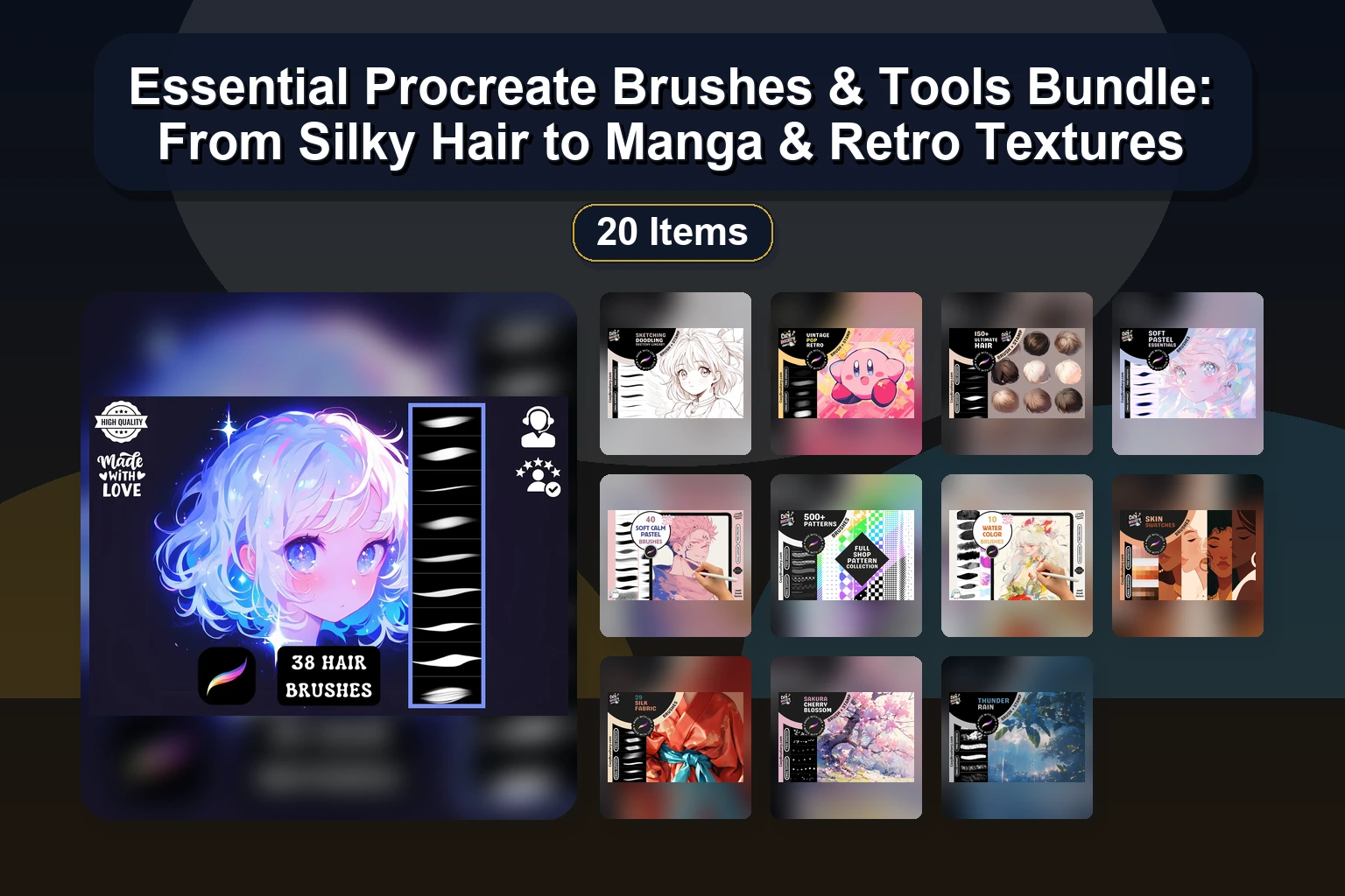 20 Procreate Brush Sets for Wings, Fur, Watercolor, Manga & Digital Art (Selected Assets Part 61)
