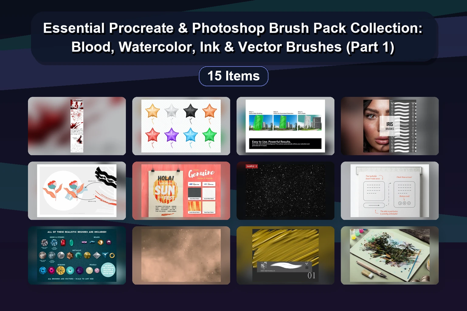 Essential Procreate & Photoshop Brush Pack Collection: Blood, Watercolor, Ink & Vector Brushes (Part 1)