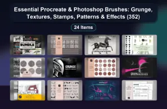 Essential Procreate & Photoshop Brushes: Grunge, Textures, Stamps, Patterns & Effects (352)