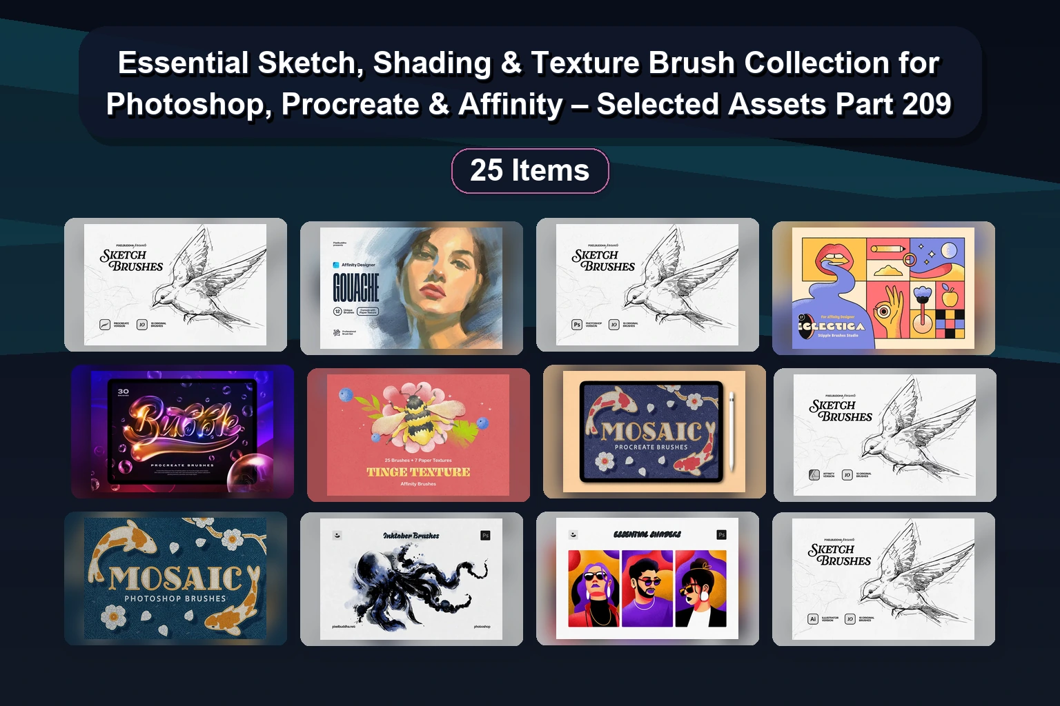 Essential Sketch, Shading & Texture Brush Collection for Photoshop, Procreate & Affinity – Selected Assets Part 209