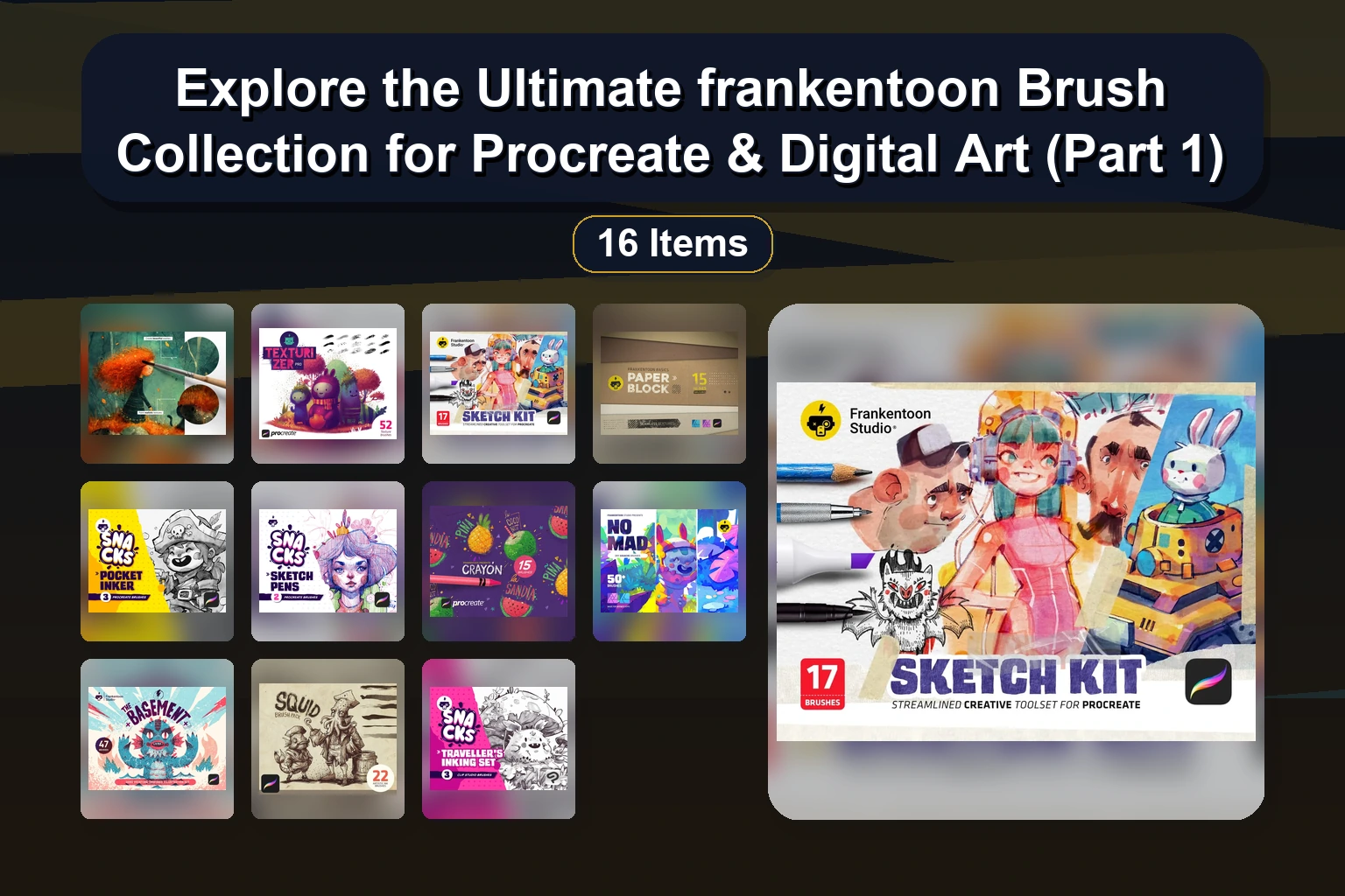 Frankentoon Procreate & Affinity Brush Collection Part 2: Crayon, Watercolor, Texture & Illustration Kits
