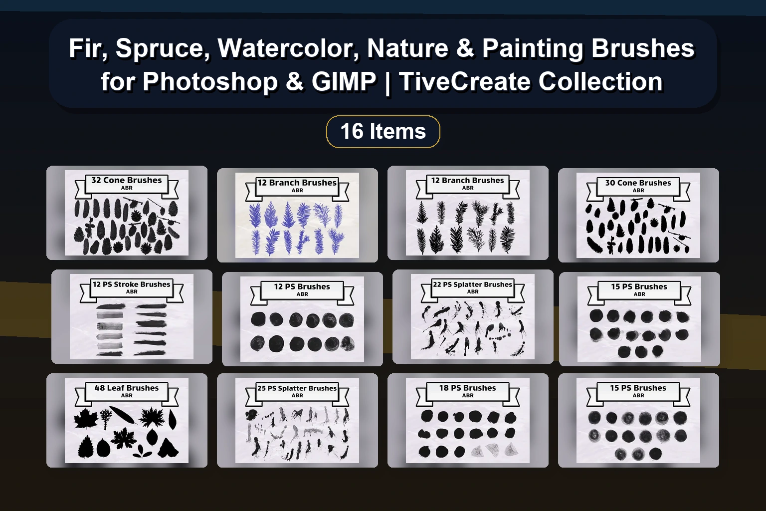 Fir, Spruce, Watercolor, Nature & Painting Brushes for Photoshop & GIMP | TiveCreate Collection