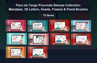 Fleur-de-Tango Procreate Stamps Collection: Mandalas, 3D Letters, Hearts, Frames & Floral Brushes