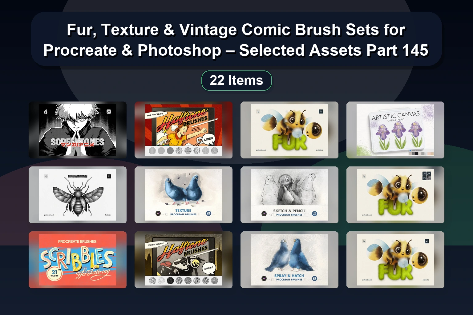 Master Digital Art with Procreate & Photoshop Brush Sets: Dry Media, Watercolor, Foliage & Background Textures