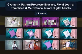 Geometric Pattern Procreate Brushes, Floral Journal Templates & Motivational Quote Digital Assets