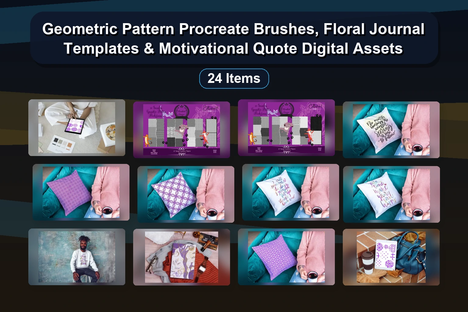 Geometric Pattern Procreate Brushes, Floral Journal Templates & Motivational Quote Digital Assets Geometric Pattern Procreate Brushes Floral Journal Templates collage f910c6b4 1781853236