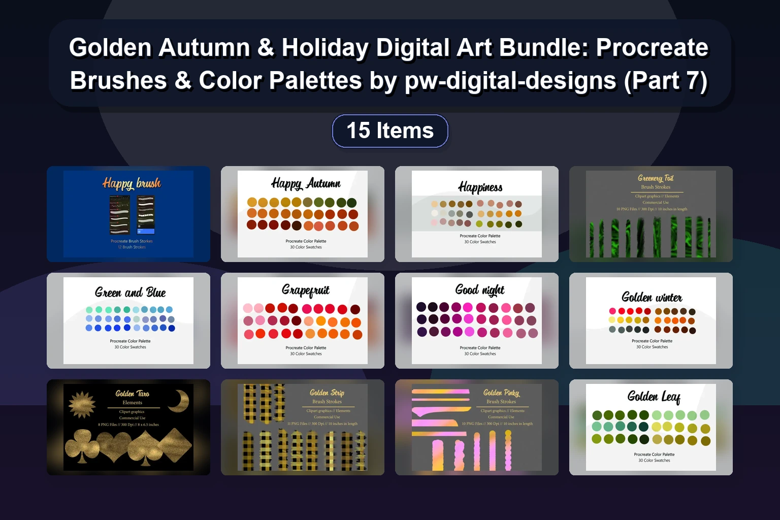 Golden Autumn & Holiday Digital Art Bundle: Procreate Brushes & Color Palettes by pw-digital-designs (Part 7)