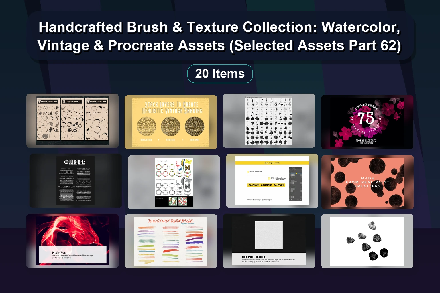 The Ultimate Digital Art Toolkit: Photoshop & Procreate Brushes, Textures & Masks (Selected Assets Part 61)