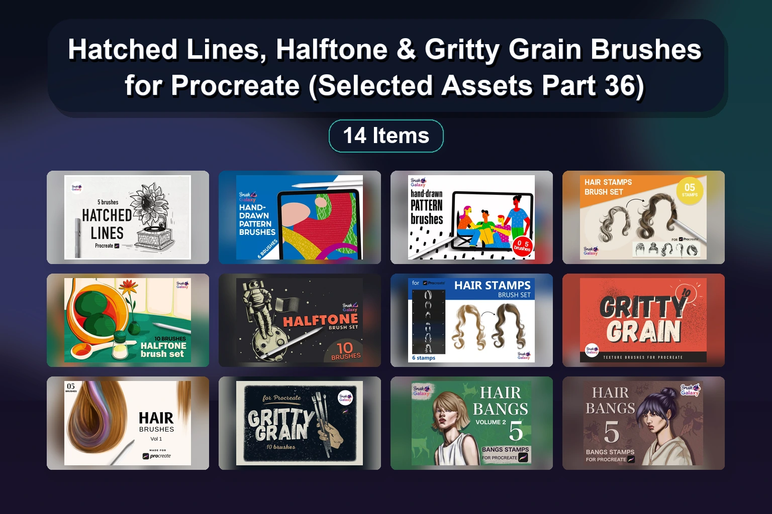 Hatched Lines, Halftone & Gritty Grain Brushes for Procreate (Selected Assets Part 36)