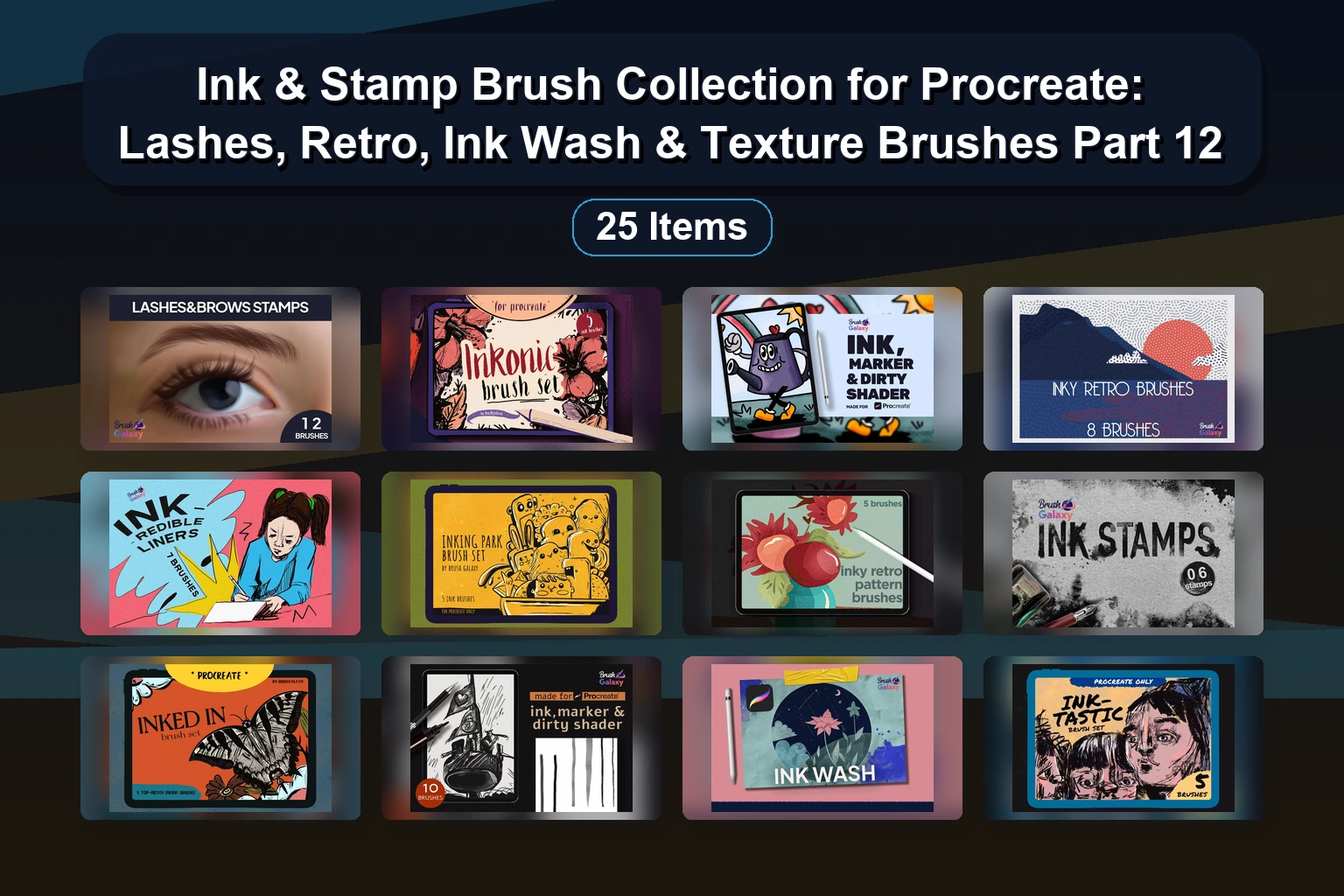 Brush-Galaxy Part 11: 21 Procreate Liner, Line Art, Pattern, Lettering & Tattoo Brush Packs