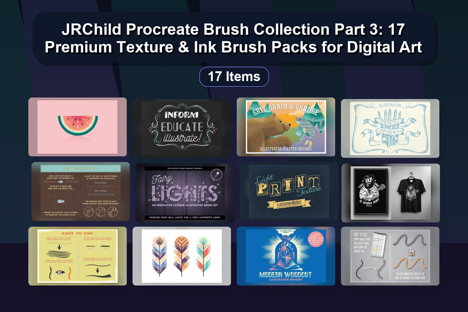 JRChild Procreate Brush Collection Part 3: 17 Premium Texture & Ink Brush Packs for Digital Art