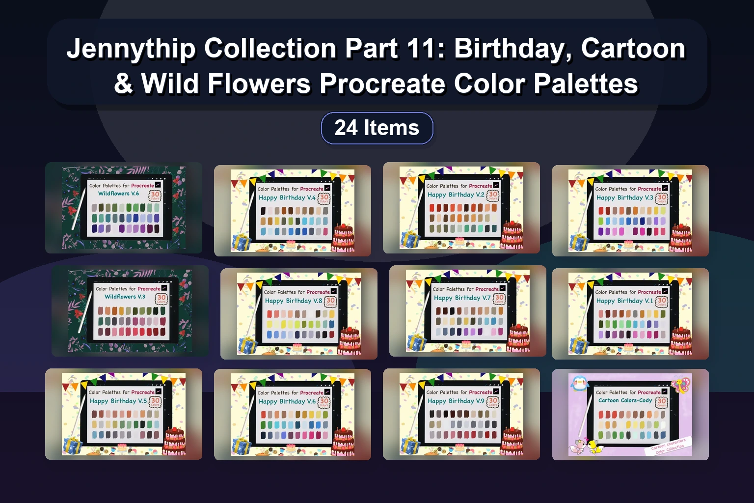 Procreate Color Palette Collection Part 13 – Kids, Pastel, Abstract & Flower Swatches by jennythip